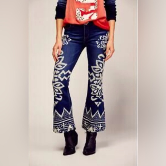 Free People Dominica Printed Flare Jeans (rare) - Picture 2 of 10